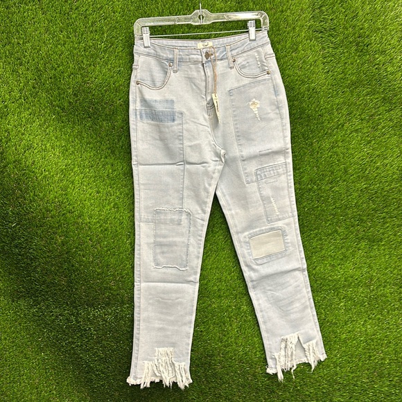 easel Denim - easel Light Wash Patchwork Distressed Jeans